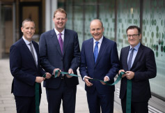 From left to right: Commissioner Dale Sunderland, Minister for Justice Jim O’Callaghan, Taoiseach Micheál Martin and Commissioner Des Hogan opening the new DPC premises on Pembroke Row in Dublin, May 2025.