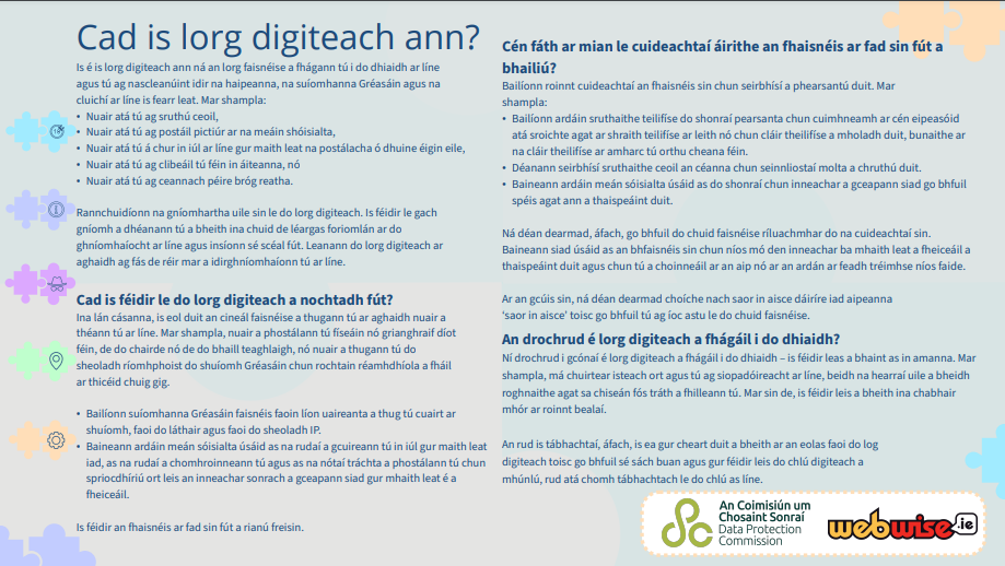 This is an infographic showing how to manage your digital footprint, it is linked to a PDF which explains the steps you should take to manage your digital footprints