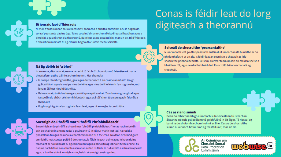 This is an infographic showing how to manage your digital footprint, it is linked to a PDF which explains the steps you should take to manage your digital footprints"